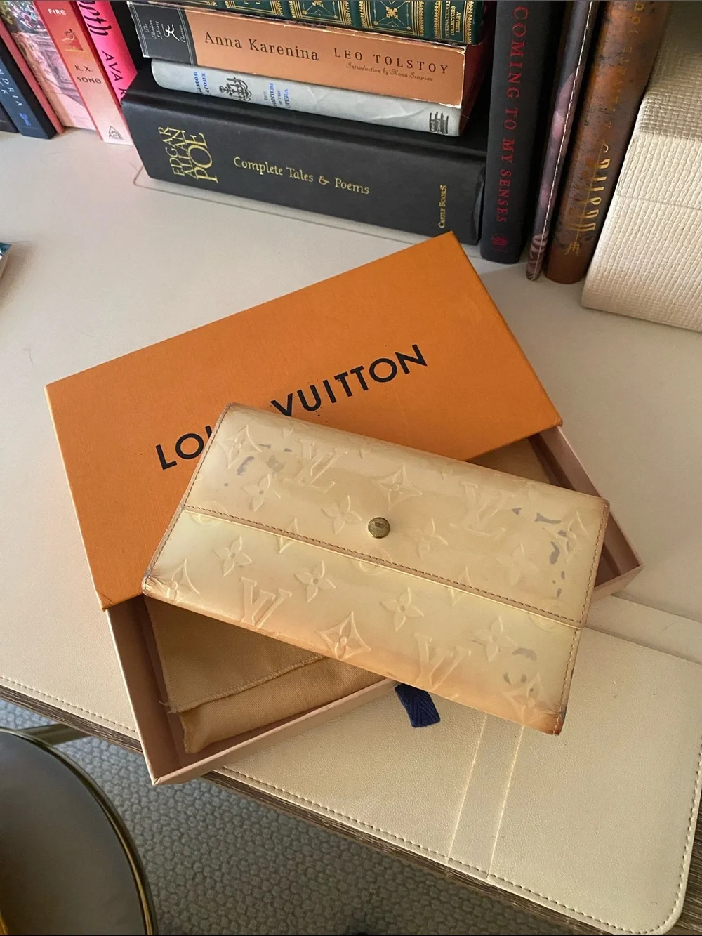 Louis Vuitton Vernis Patent Leather Continental Wallet/Cream+ box+dust jacket